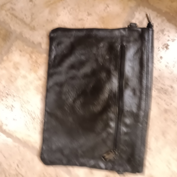 Studded Black Leather Clutch with Green Accent - Picture 2 of 5